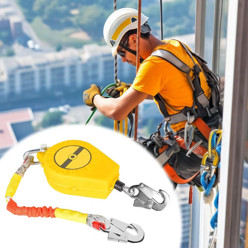 Dispositif Antichute a Rappel Automatique, 10m Protection Antichute Rétractable, Harnais de Securite Anti Chute Rétractable Toiture et Travaux Aériens, 150 KG Maximale(Jaune,10m)