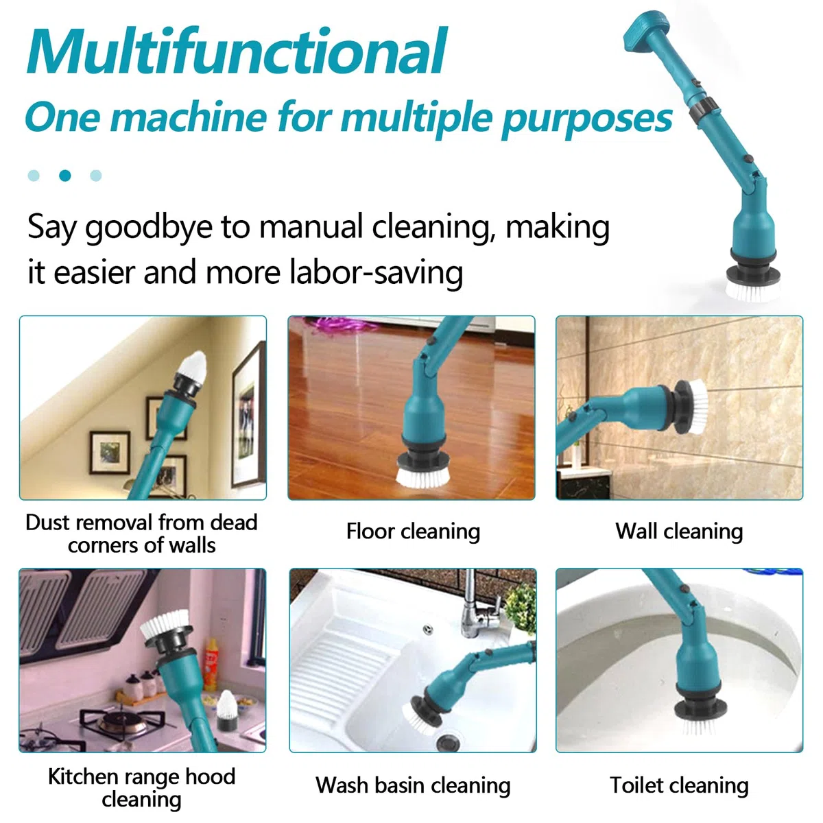 Brosse De Nettoyage électrique, épurateur à Batterie pour Batterie pour Makita 18V Comprenant 8 Têtes Brosse Nettoyage Brosse Nettoyage Extensible 63 à 125 Cm Equipée d'une Rallonge 2 Niveaux Vitesse