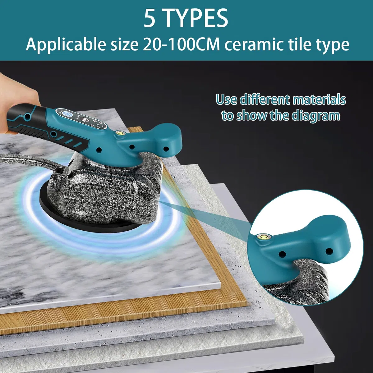 Machine Carrelage Vibrante pour Makita 18V Batterie, Vibreur de Carrelage Ventouse 100 x 100mm 5 Vitesses Réglables Capacité de 60kg de Carrelages & Carreaux Muraux (Sans Batterie)