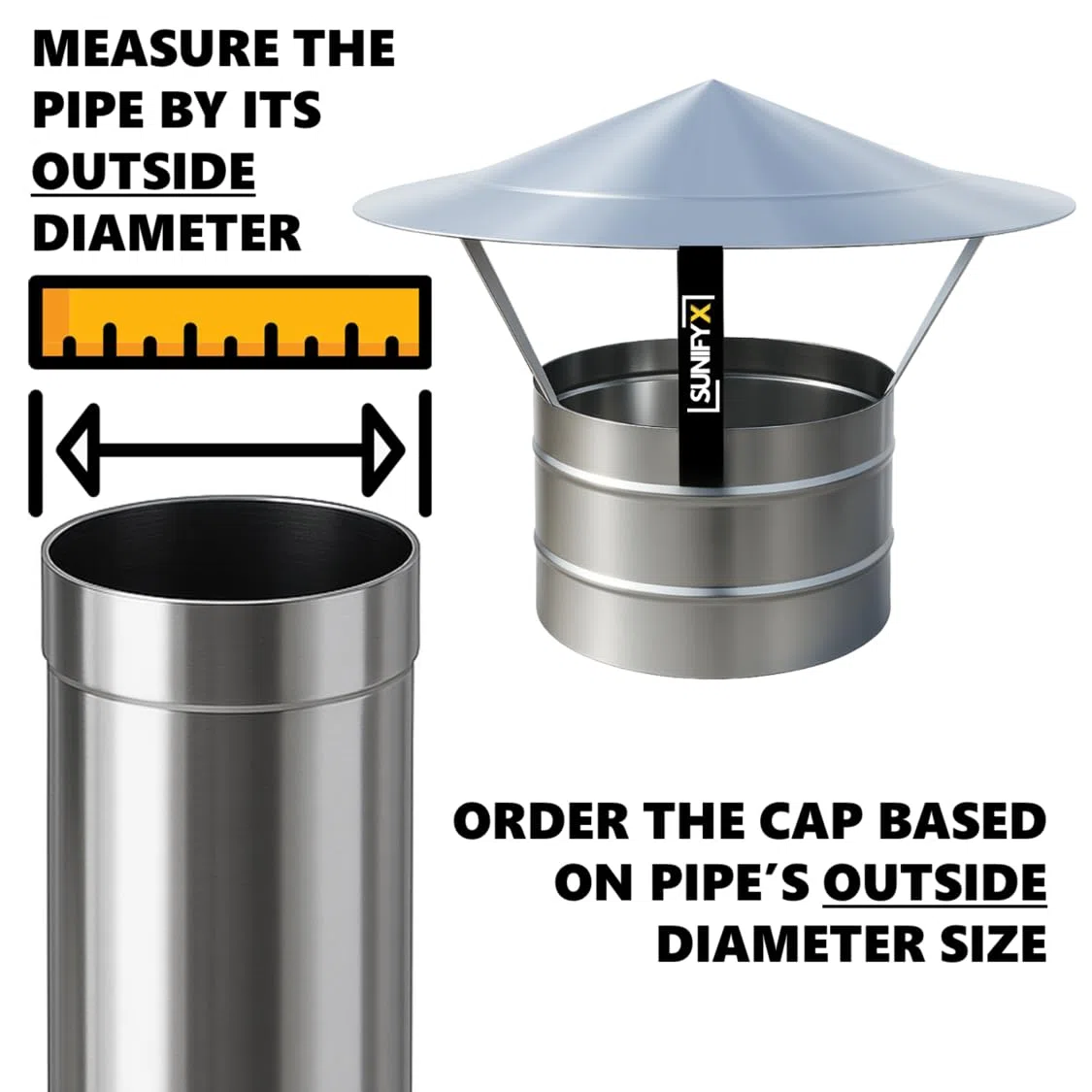Chapeau De Cheminée Ø180 mm – Hotte Pare-Pluie Pour Conduit De Fumée – Acier Inoxydable – SUNIFY