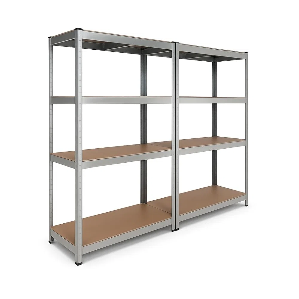 Double Étagères de Rangement Charges Lourdes - 160 x 160 cm - 640 kg - Étagères de Garage modulables, 4 Niveaux, 8 Plateaux - 40 cm - Gris
