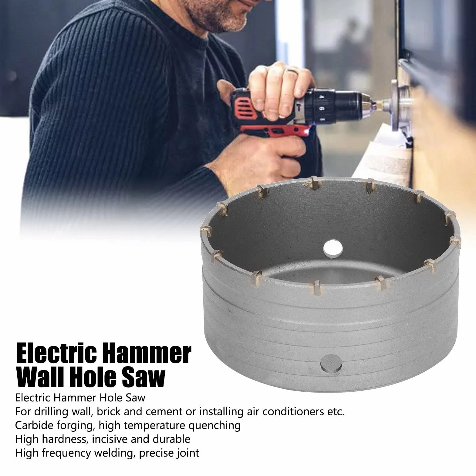 Marteau électrique scie cloche murale en carbure cémenté ouvre-trou creux professionnel coupe-trou en béton pour percer la coupe dans la pierre de mur de brique 130 mm 5,1 pouces