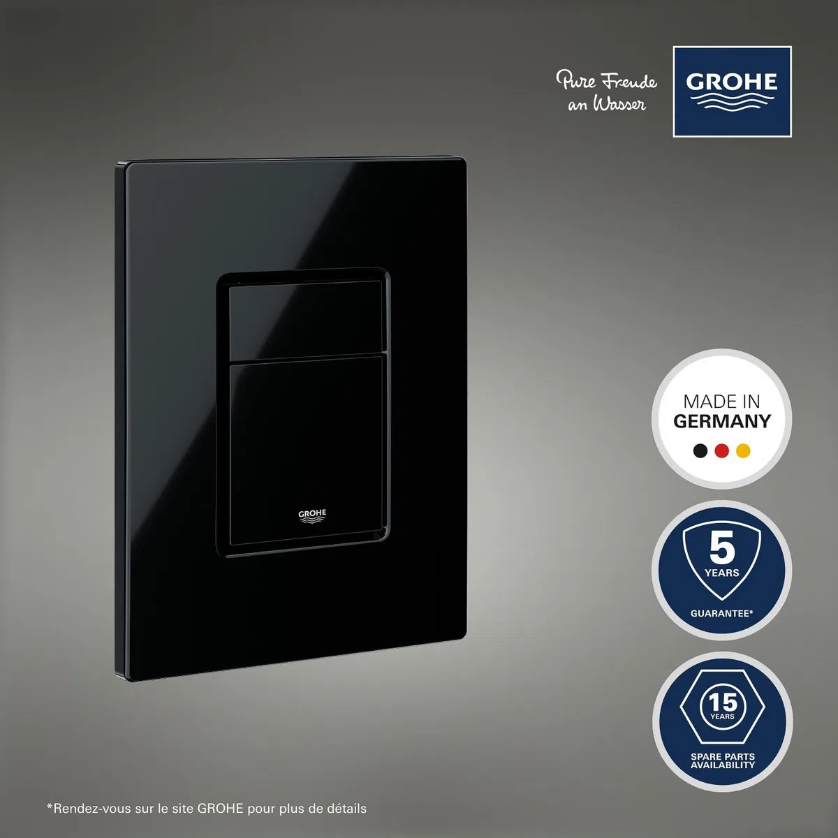 GROHE Even Plaque de Commande, Double Touche Interrompable, Economie d'Eau, Montage Horizontal ou Vertical, ABS, Glossy Black, 38966Kv0