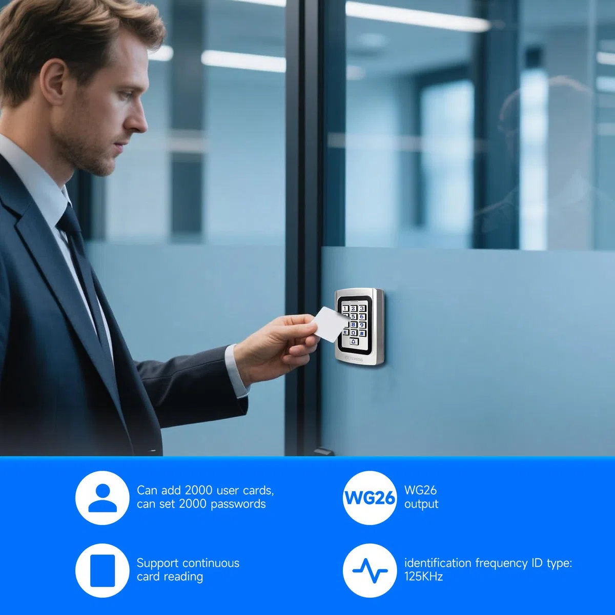 Retekess T-AC04 Digicode Clavier à Code Métal IP68 Contrôle d'Accès PIN 125KHz RFID Étanche Rétro-Éclairé Wiegand 26 Anti-Effraction pour Boutique Appartement Entreprise