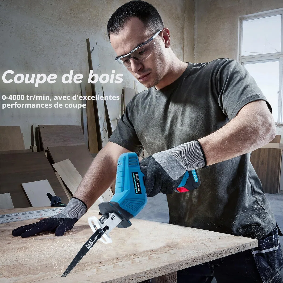 Scie sabre universelle à batterie de 0-4000 tr/min 21V sans fil | Scie réciproque avec éclairage LED et 2 batteries de 2000mAh Chargeur rapide 8 lames de scie pour bois métal PVC pour chantier