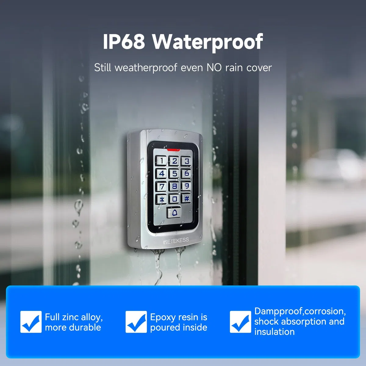 Retekess T-AC04 Digicode Clavier à Code Métal IP68 Contrôle d'Accès PIN 125KHz RFID Étanche Rétro-Éclairé Wiegand 26 Anti-Effraction pour Boutique Appartement Entreprise