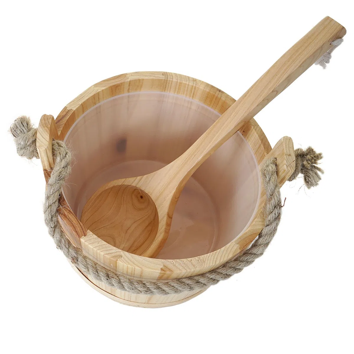 Seau pour sauna avec louche HWC-B26, accessoires pour sauna, pin 3,5 l - marron clair