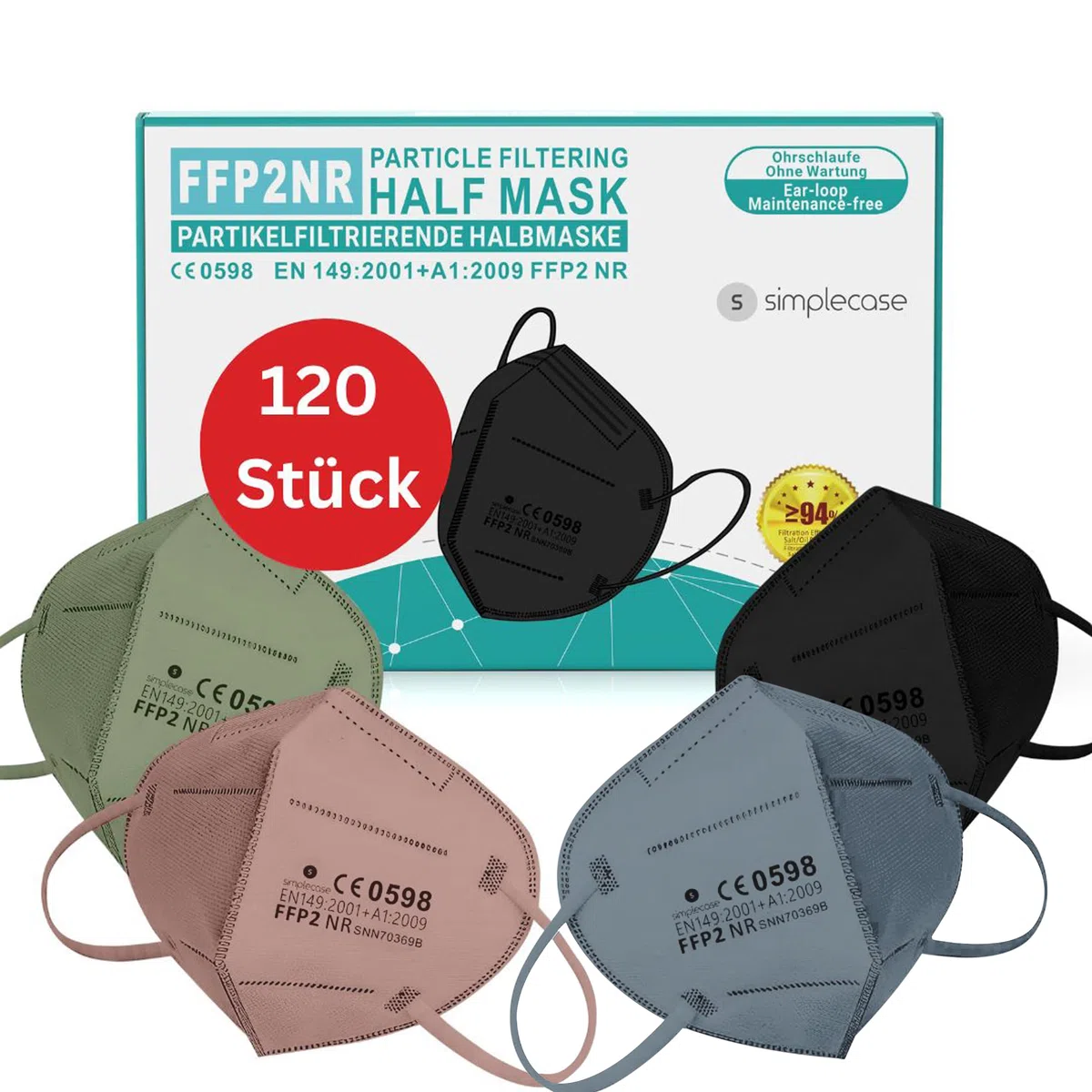 Simplecase Lot de 120 masques FFP2 certifiés par l'organisme officiellement nommé 0598