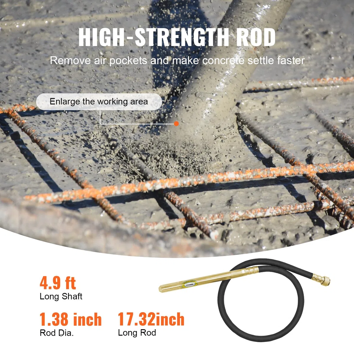 VEVOR Vibrateur à Béton Électrique, 800 W, Outil Vibrant Portatif pour Béton avec Arbre 1,5 m, 4000 tr/min, Vibration 13000 VPM, Vibreur à Ciment Portable pour Éliminer Bulles d'Air, Mélanger le Béton