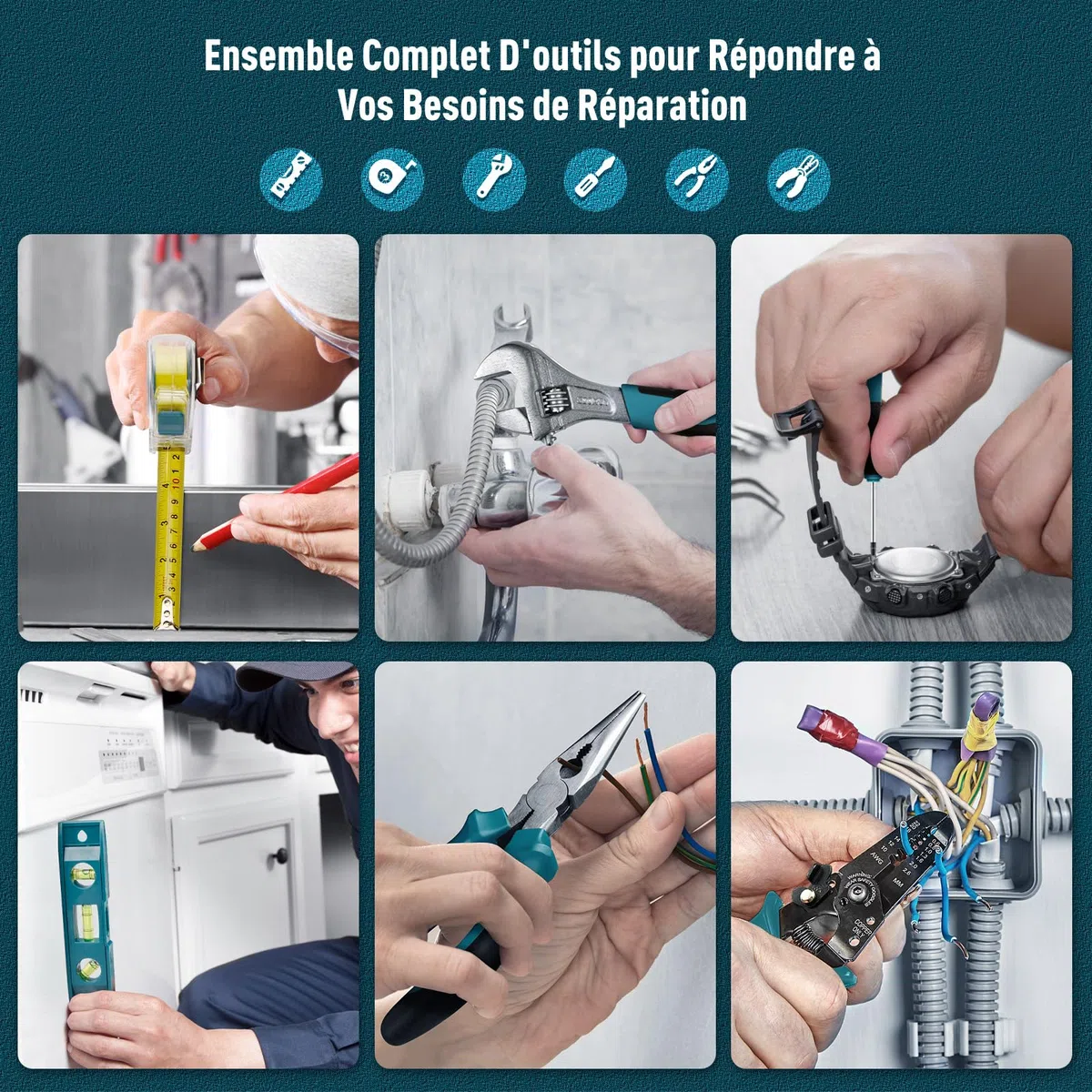 Sundpey Boite a Outils Complete 281 pièces - Caisse a outil pour Hommes et Femmes Malette Outils Complet Avec Ensemble de Clés à Douille Ensemble de Tournevis Clé Hexagonale Métrique Pinces
