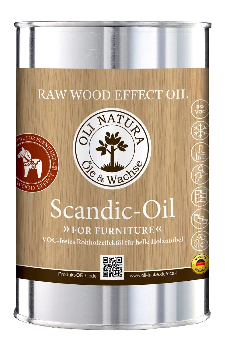 Scandic Oil OLI-NATURA pour meubles – Huile aspect bois brut – 1L – sans solvants, huile de bois invisible pour l'intérieur – meubles, tables, chaises, commodes, étagères – chêne, épicéa, pin, sapin