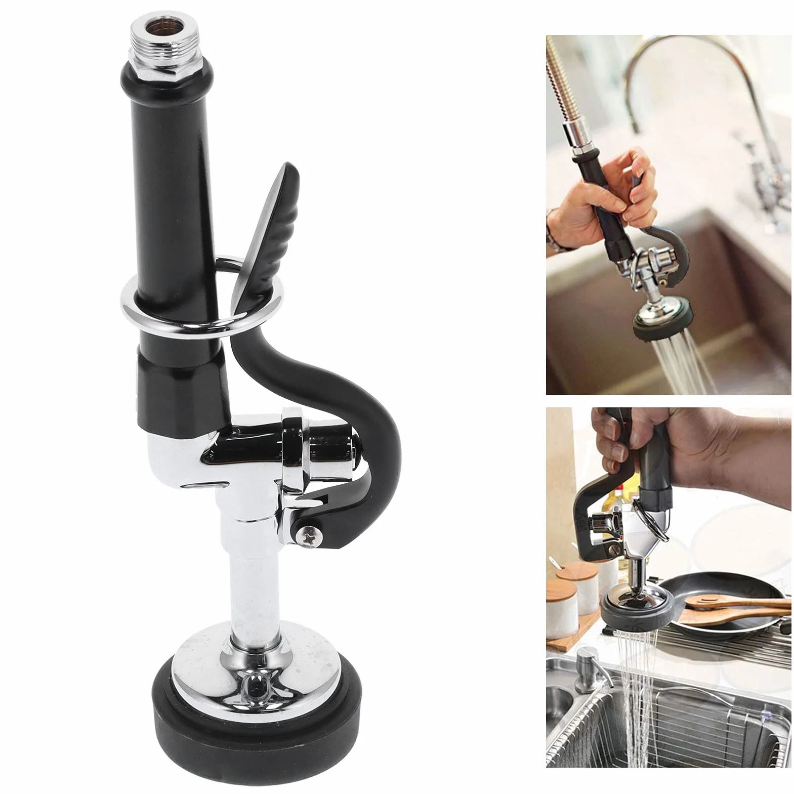 Fockety Vanne de Pulvérisation de Pré-rinçage, Kit de Remplacement de Tête de Pulvérisateur de Robinet D'évier Commercial à Haute Pression, Pulvérisateur de Pré-rinçage avec Poignée (Noir)