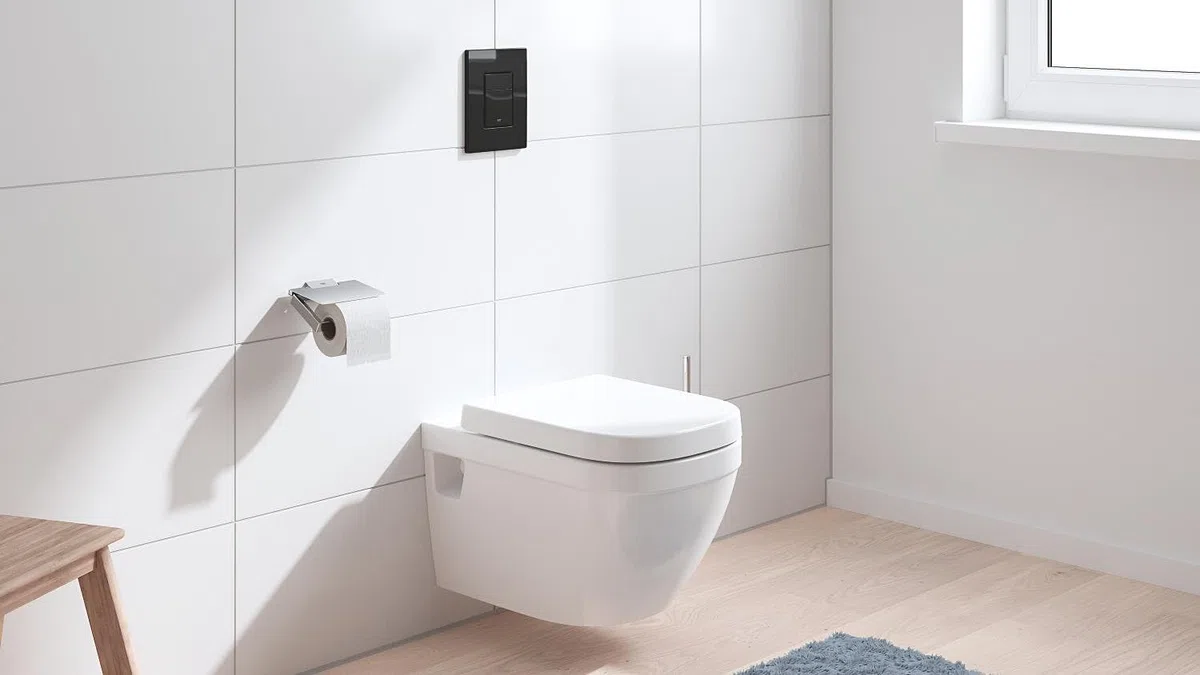 GROHE Even Plaque de Commande, Double Touche Interrompable, Economie d'Eau, Montage Horizontal ou Vertical, ABS, Glossy Black, 38966Kv0