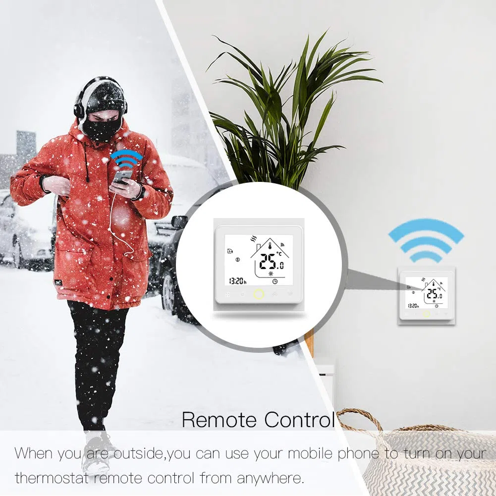 MOES WiFi Thermostat Chauffage au Sol à Eau Connecté et Intelligent Filaire, WiFi 2.4GHz et Fil Neutre Requis Contrôleur de Température, Compatible avec Smart Life Tuya Alexa et Google Home