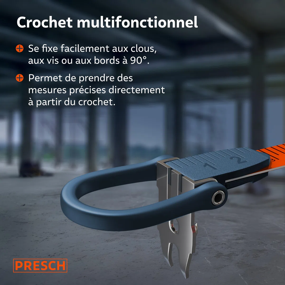 Presch Mètre Ruban 50m – Décamètre en Fibre de Verre résistant – Retour Rapide 3:1 – Verrouillage par Manivelle – Maintien sûr avec crochet multifonctions - Mètre enrouleur, Ruban d'Arpenteur