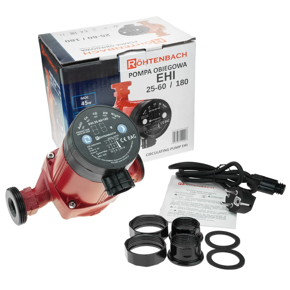 Röhtenbach Pompe de circulation 25-60/180 Pompe de chauffage haute efficacité 6 m