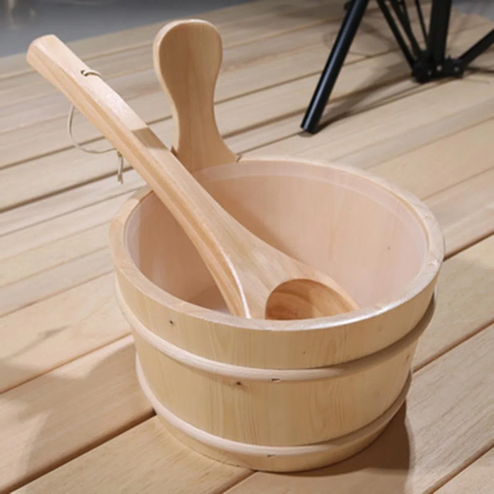 Seau Sauna | Kit Seau et louche en Bois | Fournitures Bain Seau Sauna 4L pour hammam, Sauna, Salle Bain