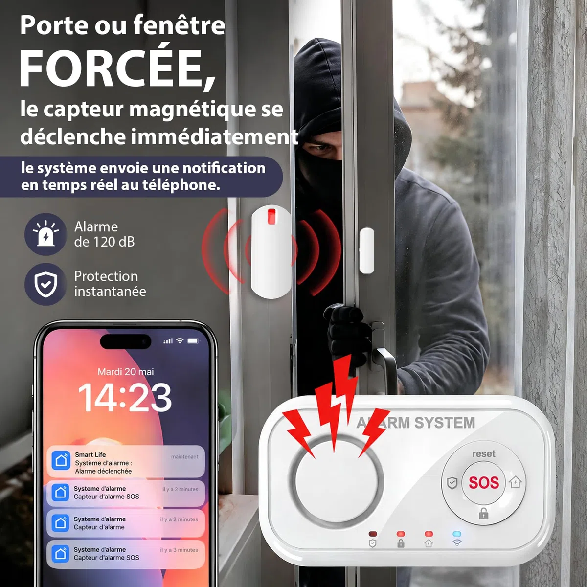 YISEELE Alarme Maison sans Fil: Centrale 120dB - Kit Alarme Maison avec Alarme Porte et fenêtre - détecteur de Chute - Protégez Votre Famille et Vos biens en Votre Absence – Compatible Alexa & Google
