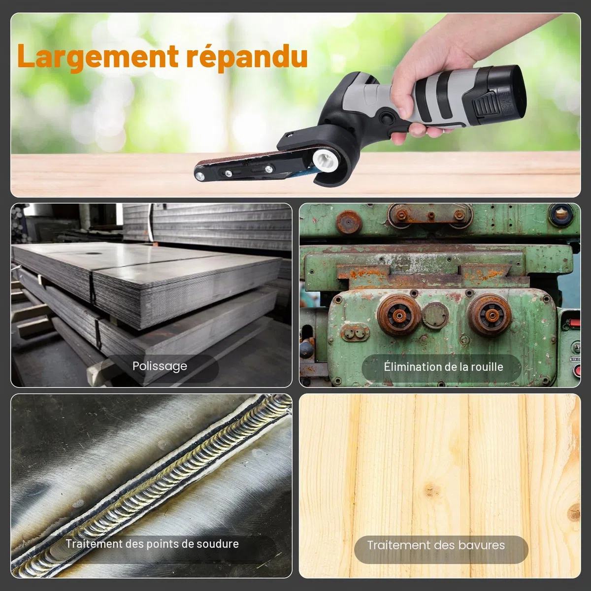 Geevorks Ponceuse à bande électrique Mini-ponceuse à bande de 6500 tr/min et 10 bandes abrasives pour bois, métal et plastique