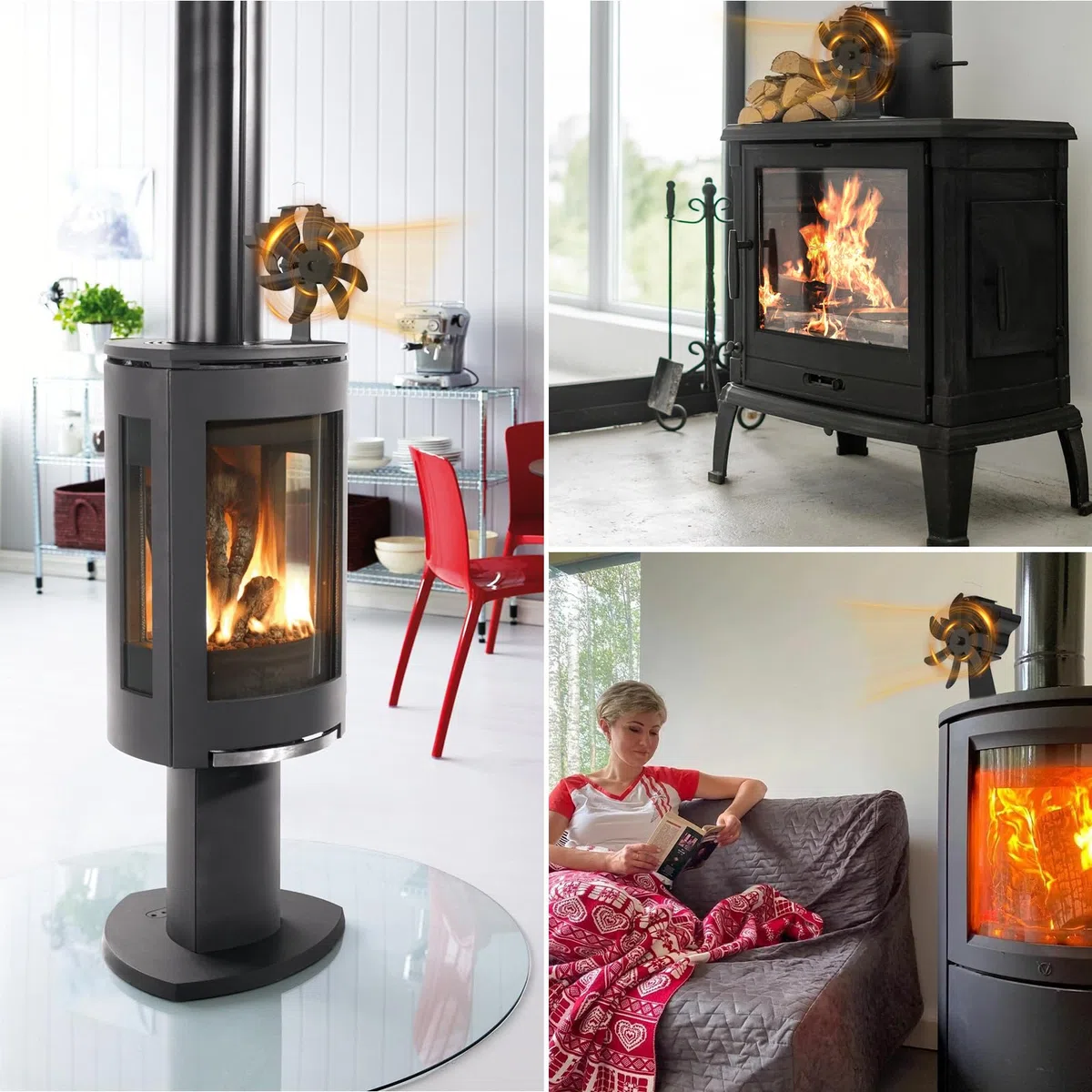Ventilateur Poele à Bois, 7 Pales Silencieux Ventilateur Cheminée Alimenté Par la Chaleur pour Poêle à Bois/Cheminée/Gaz/Bûches de Poêle