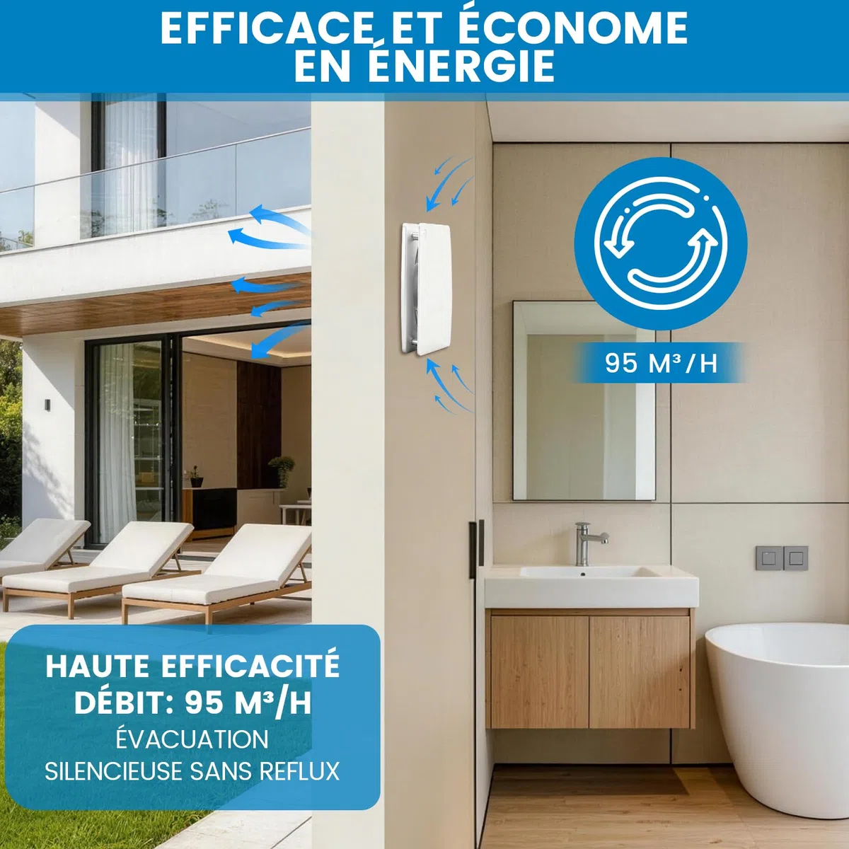 XIIW 100mm Extracteur d'Air VMC Salle de Bain Hygroréglable et Minuterie | 12W 95m³/h 34dB IPX4, Clapet Anti-Retour, Silencieux Ventilateur Salle de Bain, Cave WC et Cuisine, Mural& Plafond, Blanc