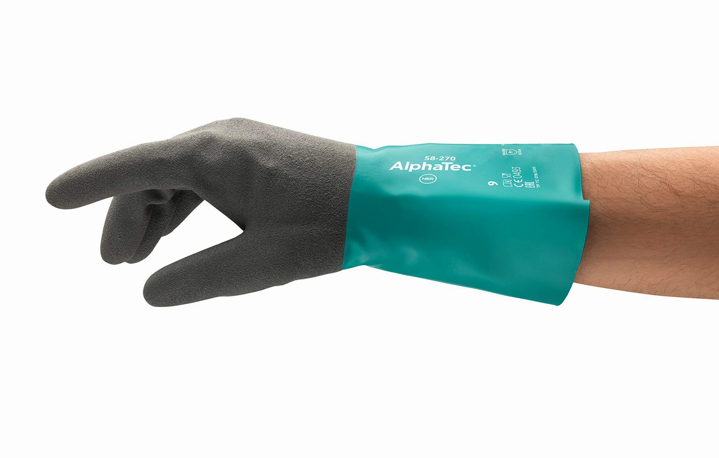Ansell AlphaTec 58-270 Gants Protection Chimique, Comfort et Souplesse Elevés, Gant Nitrile Impérméable Étanche, EPI Industriel, Réutilisable, Vert (12 Paires)