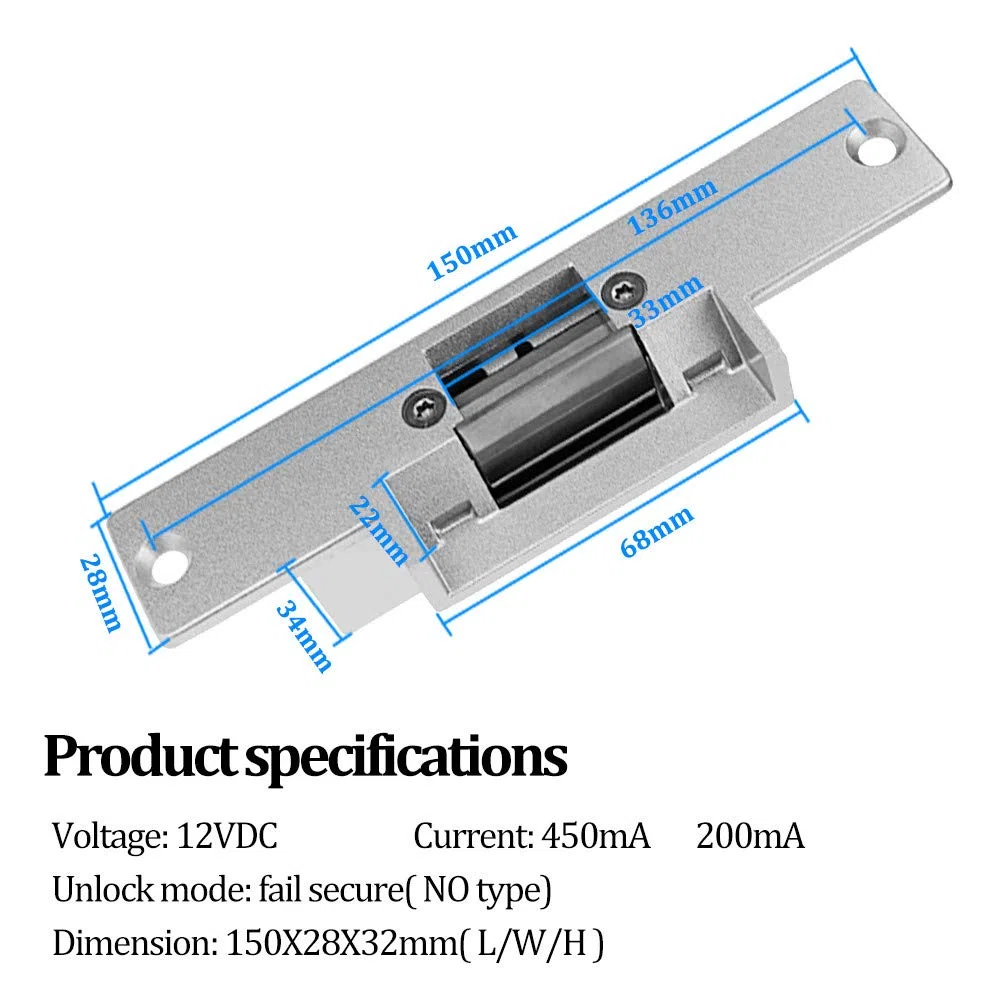 KDL Kit Complet de système de contrôle d'accès RFID Clavier Autonome avec Verrouillage de gâche électrique de Type NO, Alimentation DC12V / 3A, Interrupteur de Porte, 10pcs étiquettes de clé RFID
