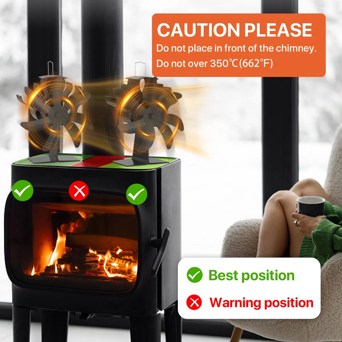 Ventilateur Poele à Bois, 7 Pales Silencieux Ventilateur Cheminée Alimenté Par la Chaleur pour Poêle à Bois/Cheminée/Gaz/Bûches de Poêle