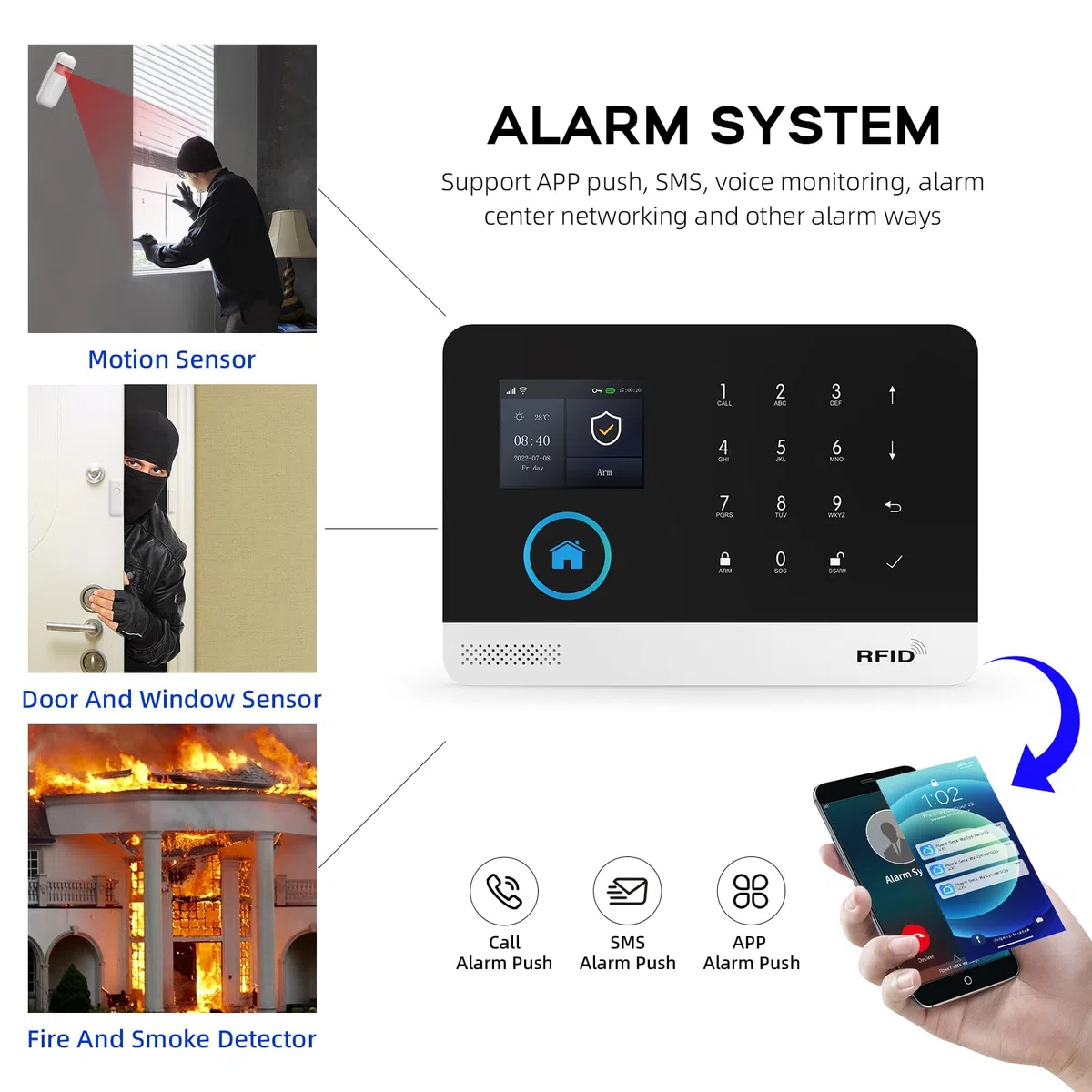 PGST Alarme Maison, Système D'alarme sans Fil 2G WiFi de sécurité fournit Un Moyen très Efficace pour protéger Votre Maison et Votre Bureau Compatible avec Alexa Google Home