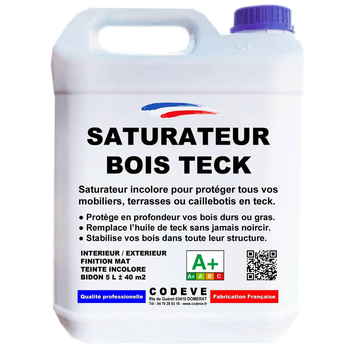 Saturateur Teck - Codeve Bois - 5L - Intérieur/extérieur - Pour La Protection De Votre Mobilier, Terrasse Ou Caillebotis En Teck.