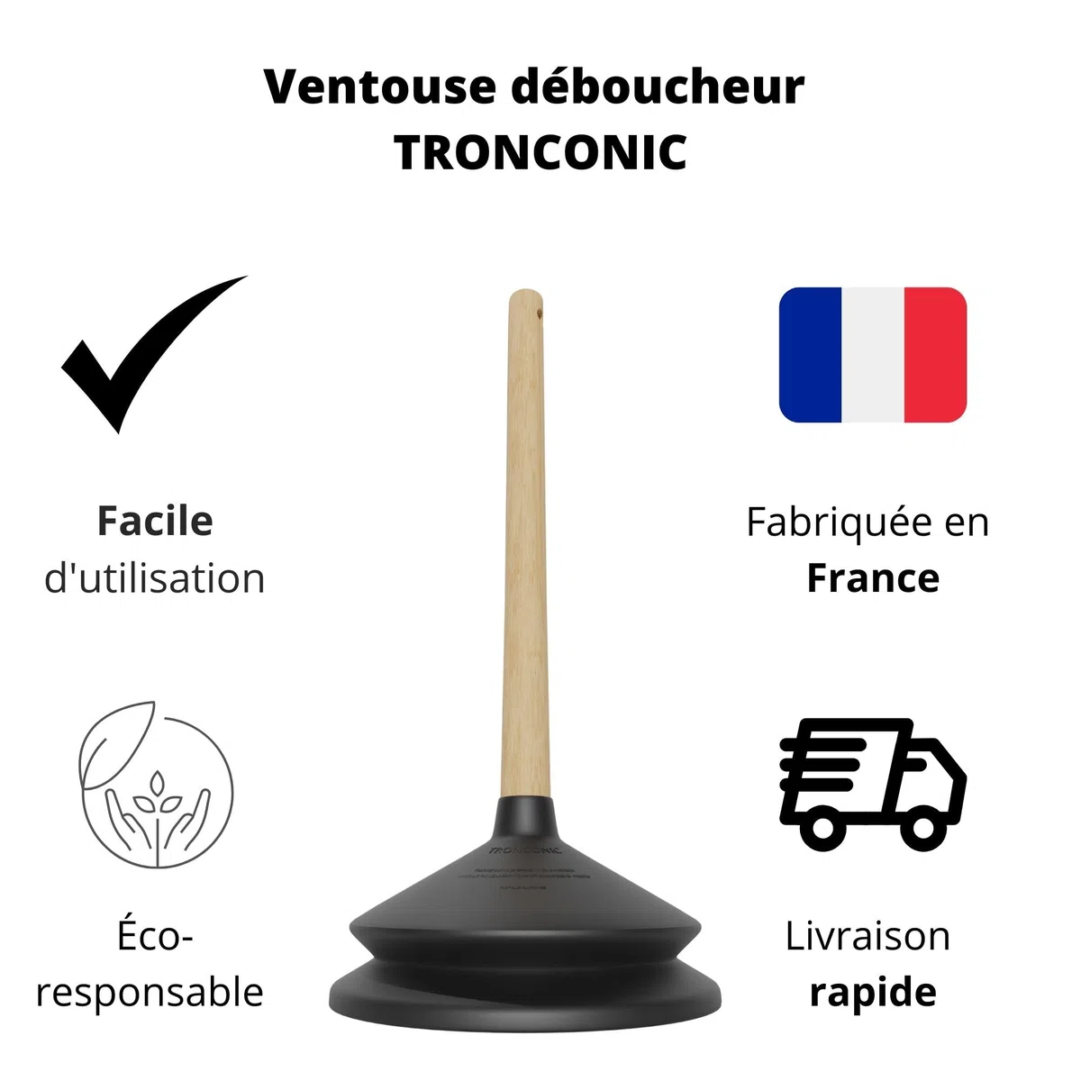 80 KG d'aspiration - Ventouse deboucheur pour Salle de Bain et WC - Deboucheur Canalisation Professionnel - Ventouse Toilette - Deboucheur evier - Made in France