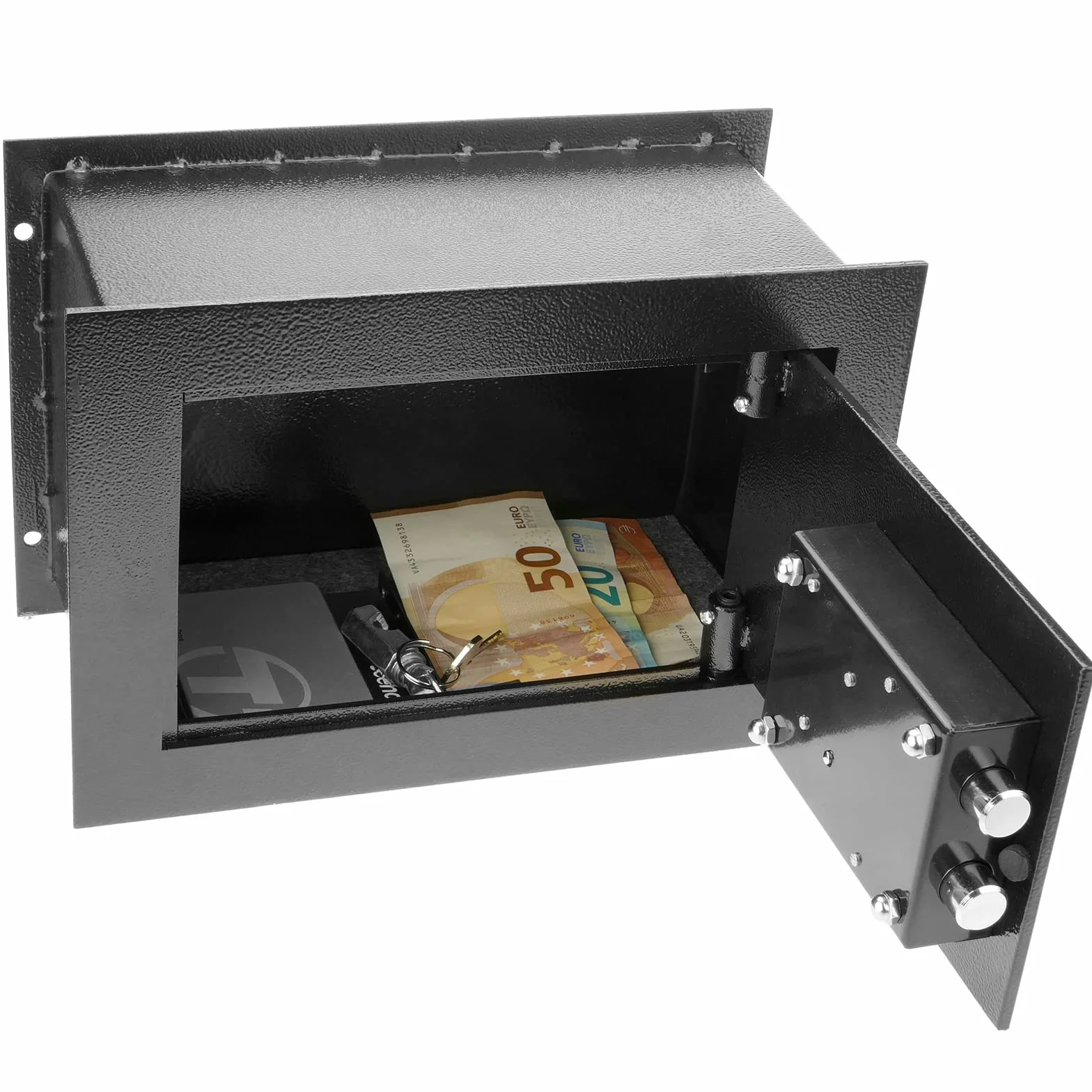 PrimeMatik - Coffre-fort de sécurité encastré en acier avec clés 26 x 15 x 18 cm noir
