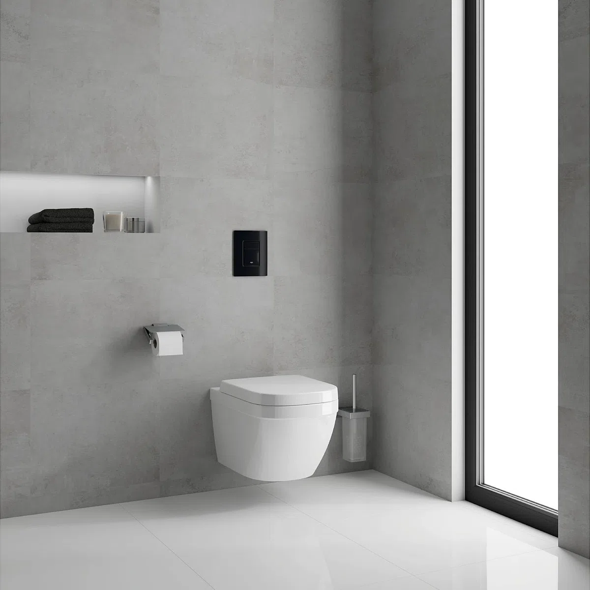 GROHE Even Plaque de Commande, Double Touche Interrompable, Economie d'Eau, Montage Horizontal ou Vertical, ABS, Glossy Black, 38966Kv0