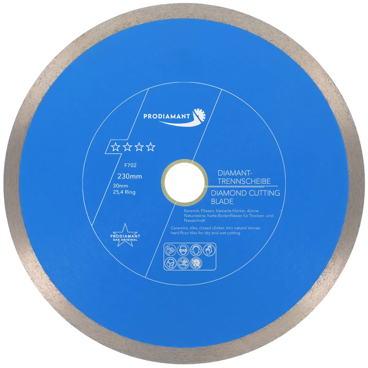 PRODIAMANT Disque à tronçonner diamanté Carrelage professionnel 230 mm x 30/25,4 mm F702 ProRim pas d'éclats pour les carreaux émaillés Grès cérame et pierre naturelle