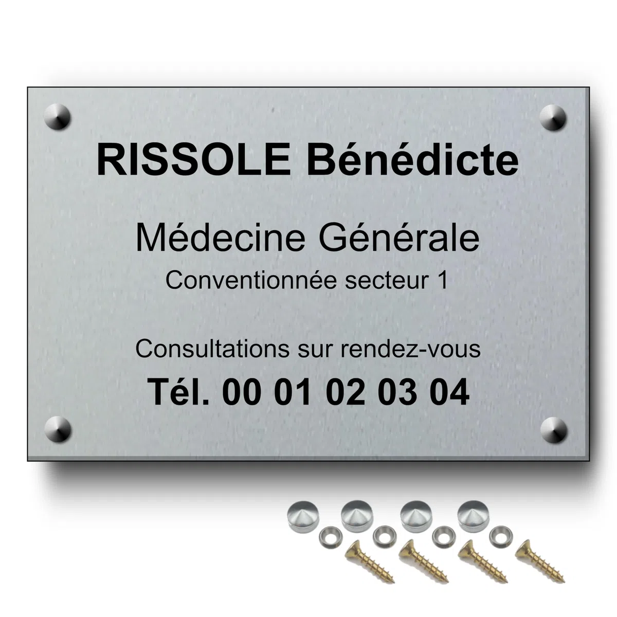 Plaque Professionnelle Personnalisable PVC 30x20 cm - Épaisseur 3 mm - Cabinet Médical, Professions Libérales - Gravure Laser - Résistante Extérieur Intérieur - Vis et Cache-Vis Inclus (Argent)