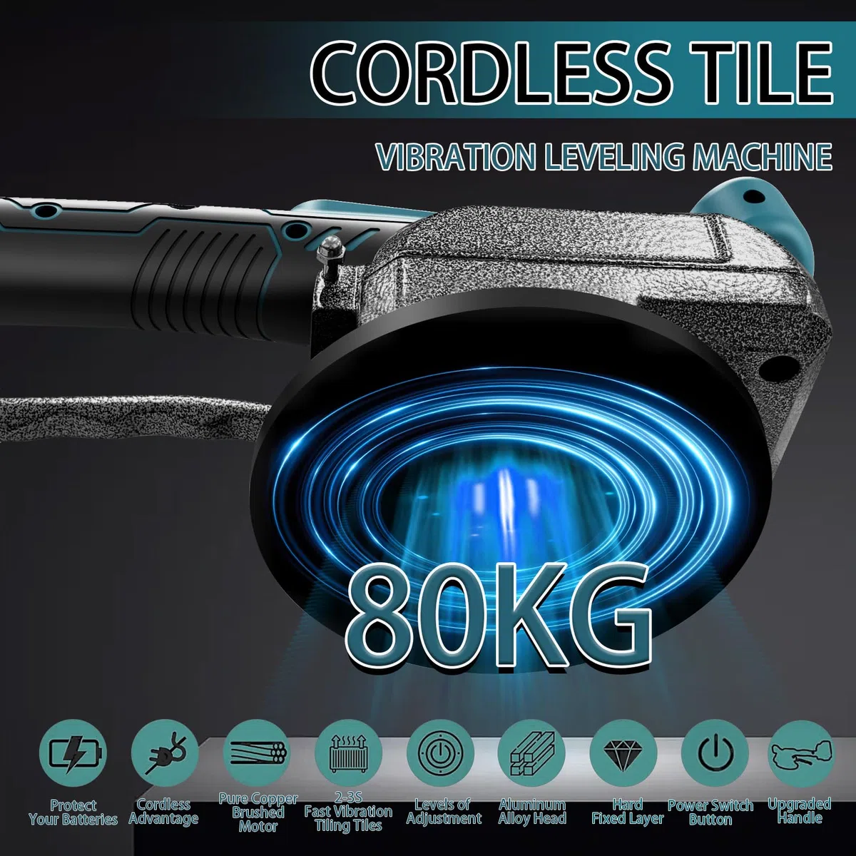 Machine Carrelage Vibrante pour Makita 18V Batterie, Vibreur de Carrelage Ventouse 100 x 100mm 5 Vitesses Réglables Capacité de 60kg de Carrelages & Carreaux Muraux (Sans Batterie)