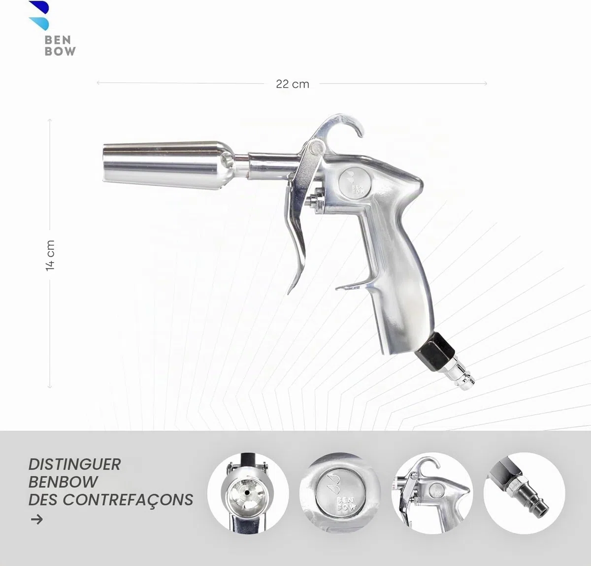 BenBow Pistolet de Nettoyage à air comprimé Classic et Pistolet de soufflage avec buse Venturi – Solution Parfaite pour Un Nettoyage en Profondeur des Voitures et Un séchage Rapide
