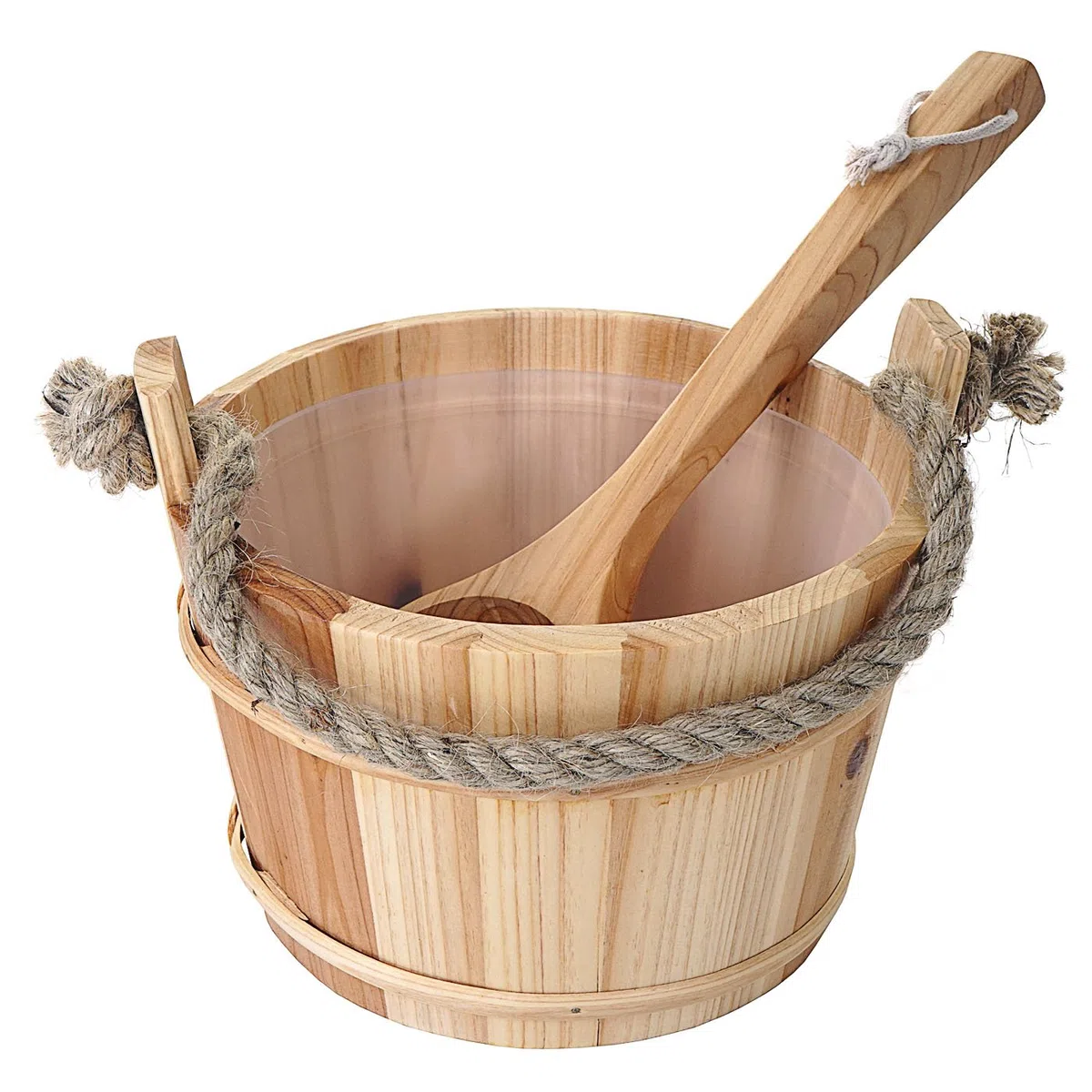 Seau pour sauna avec louche HWC-B26, accessoires pour sauna, pin 3,5 l - marron clair