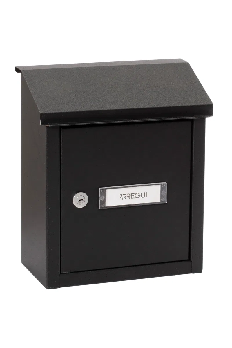 ARREGUI V4094 Boîte aux lettres en acier pour porte, mur et portail, Boîte aux lettres intérieure avec fente de 23 x 4 cm, Taille S (Courrier A5), Résistant aux intempéries, Installation facile, Noir