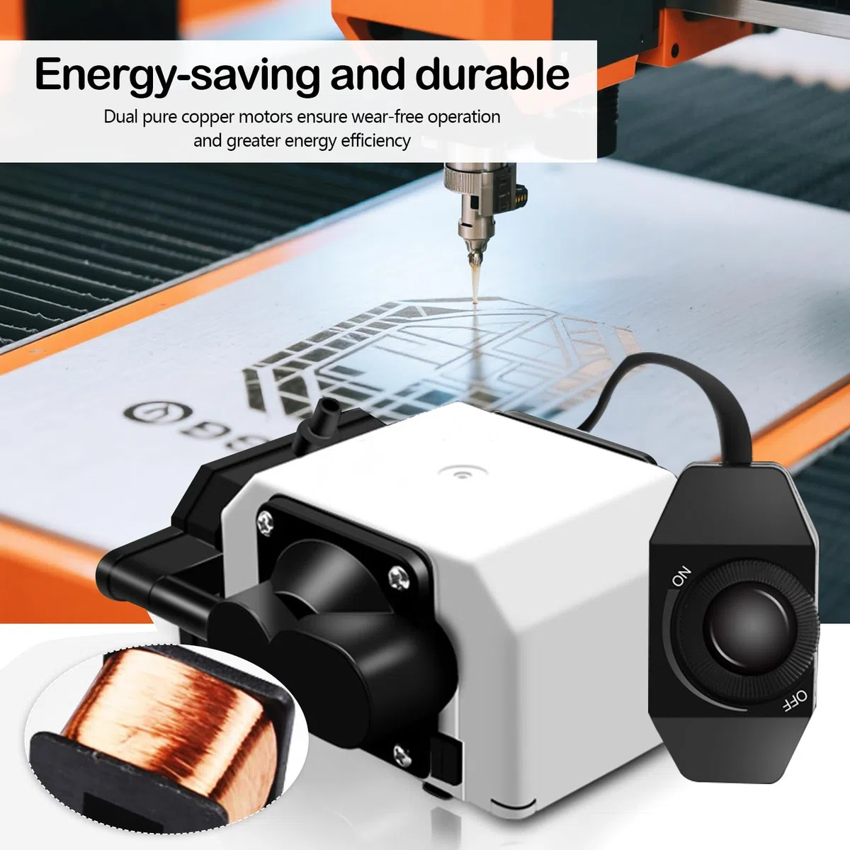 Air Assist, Pompe d'Assistance Pneumatique pour Découpeuses et Graveuses Laser Débit d'Air Réglable 55 L/min 220V 25W Faible Niveau Sonore Coupe Nette des Bords Lisses