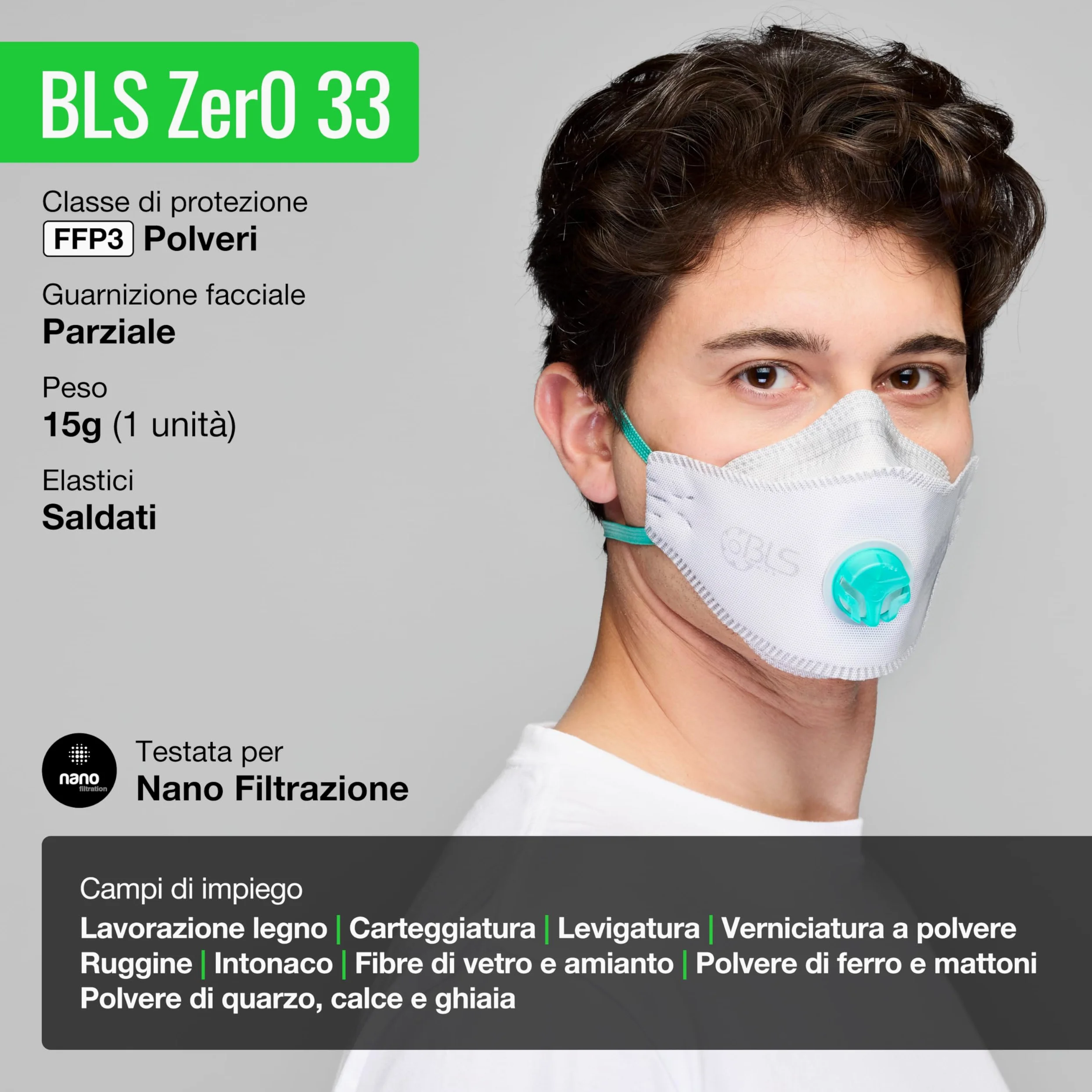 BLS Zer0 33 FFP3 R D | Trousse de 10 masques FFP3 plats à trois volets avec valve d'expiration | Certifié CE | Fabriqué en Europe