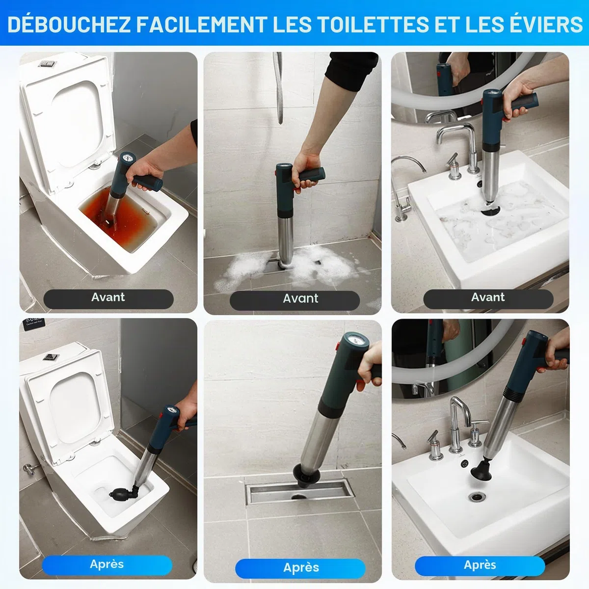 Électrique Déboucheur de Canalisations, Électrique Déboucheur à Ventouse, Air Comprimé Déboucheur de Furet pour Toilette, WC, Lavabo, Douche