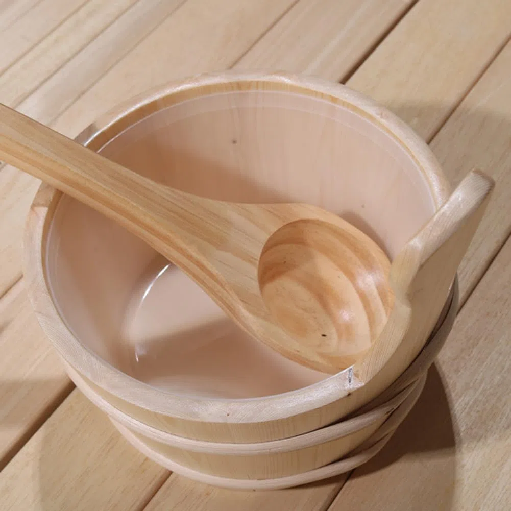 Seau Sauna | Kit Seau et louche en Bois | Fournitures Bain Seau Sauna 4L pour hammam, Sauna, Salle Bain