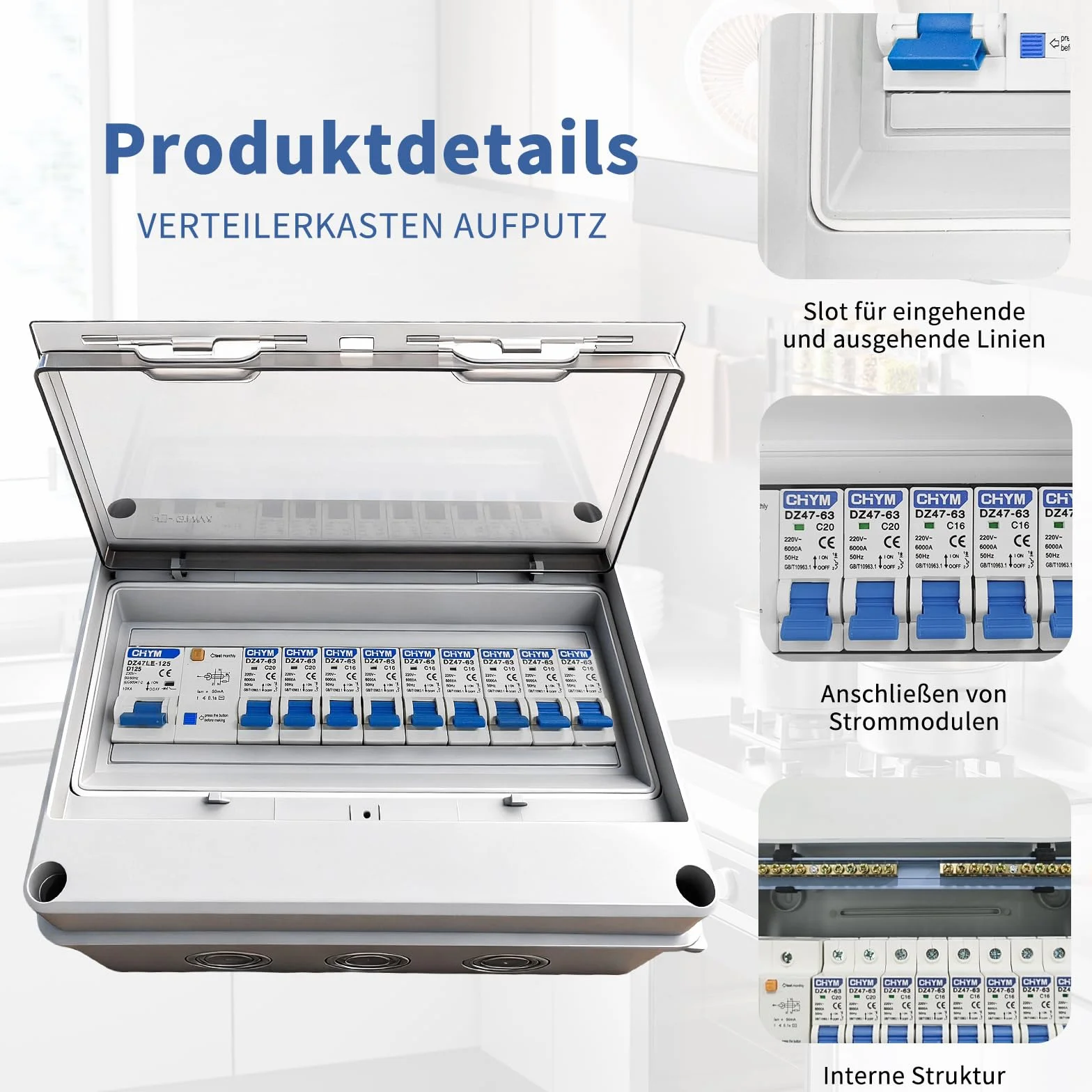 Coffret Electrique Etanche, Tableau Electrique avec Disjoncteur Différentiel, Boîtier de distribution électrique IP65 pour Caravanes/Garages/Ateliers/Villas, Disjoncteur 125A, 7x16A+2x20A