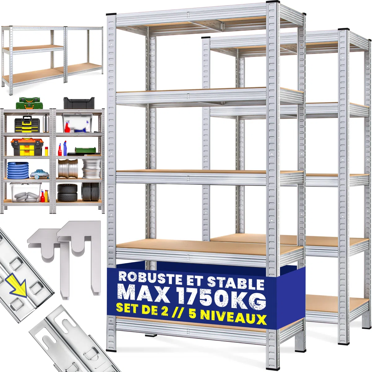 Monzana 2X Étagères Charge Lourde 5 Niveaux 180x90x40cm Étagère métallique modulable Max 875kg Rangement Garage Atelier