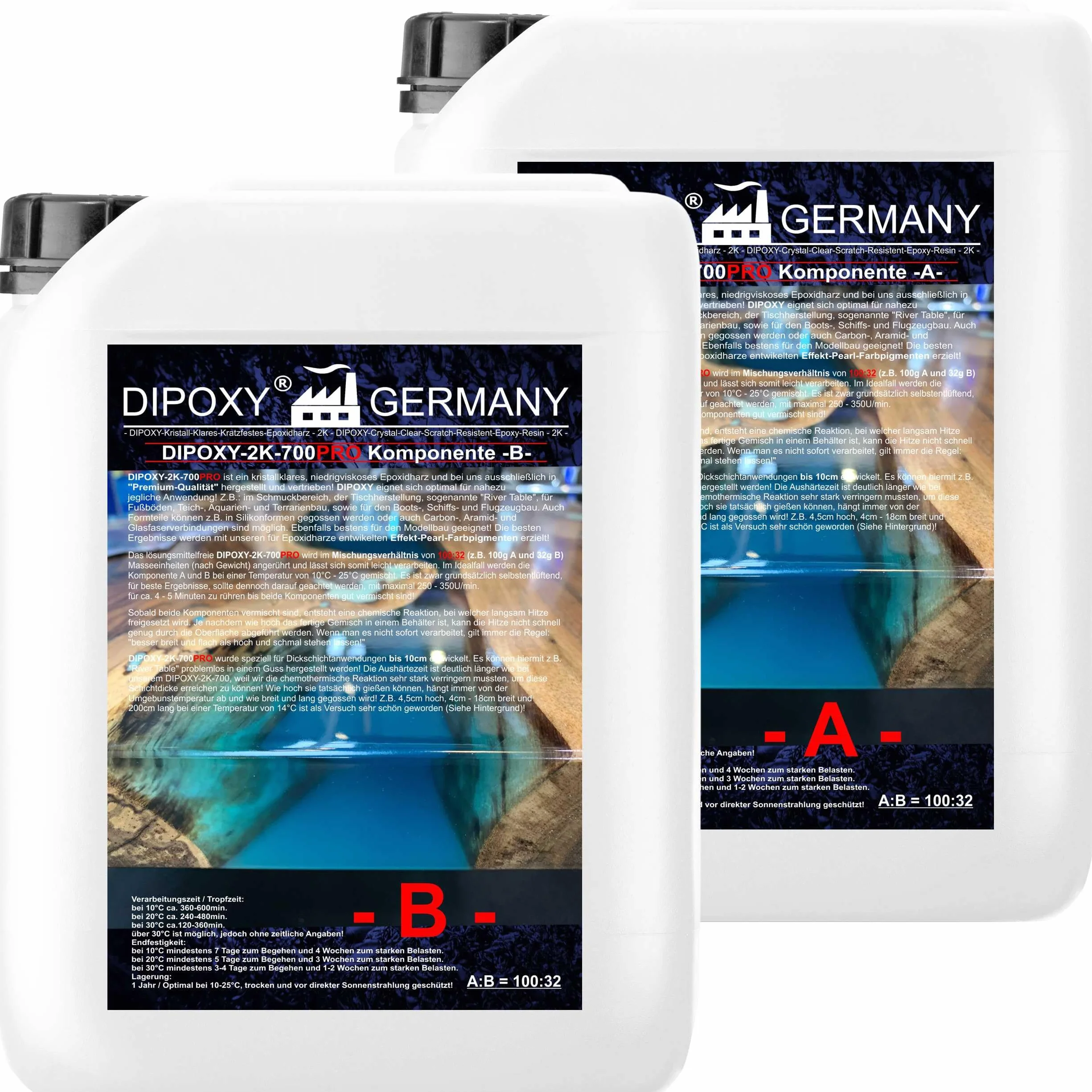 2,64Kg DIPOXY-2C-700PRO Résine époxy à 10cm transparente Glaçage Epoxyde bi composant Epoxy Resine Coulée Cristalline PRV table sol bois fibre carrelage colle