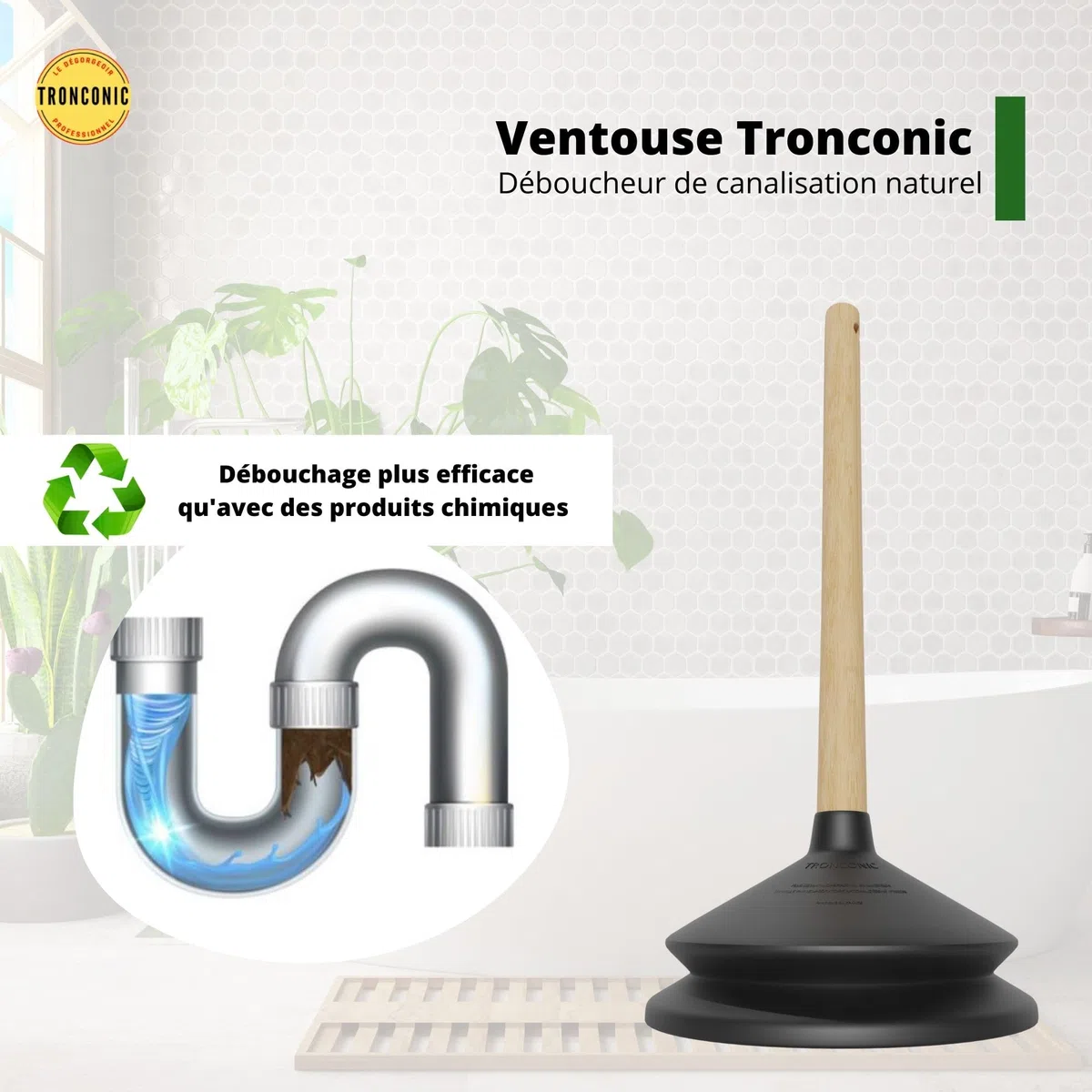 80 KG d'aspiration - Ventouse deboucheur pour Salle de Bain et WC - Deboucheur Canalisation Professionnel - Ventouse Toilette - Deboucheur evier - Made in France