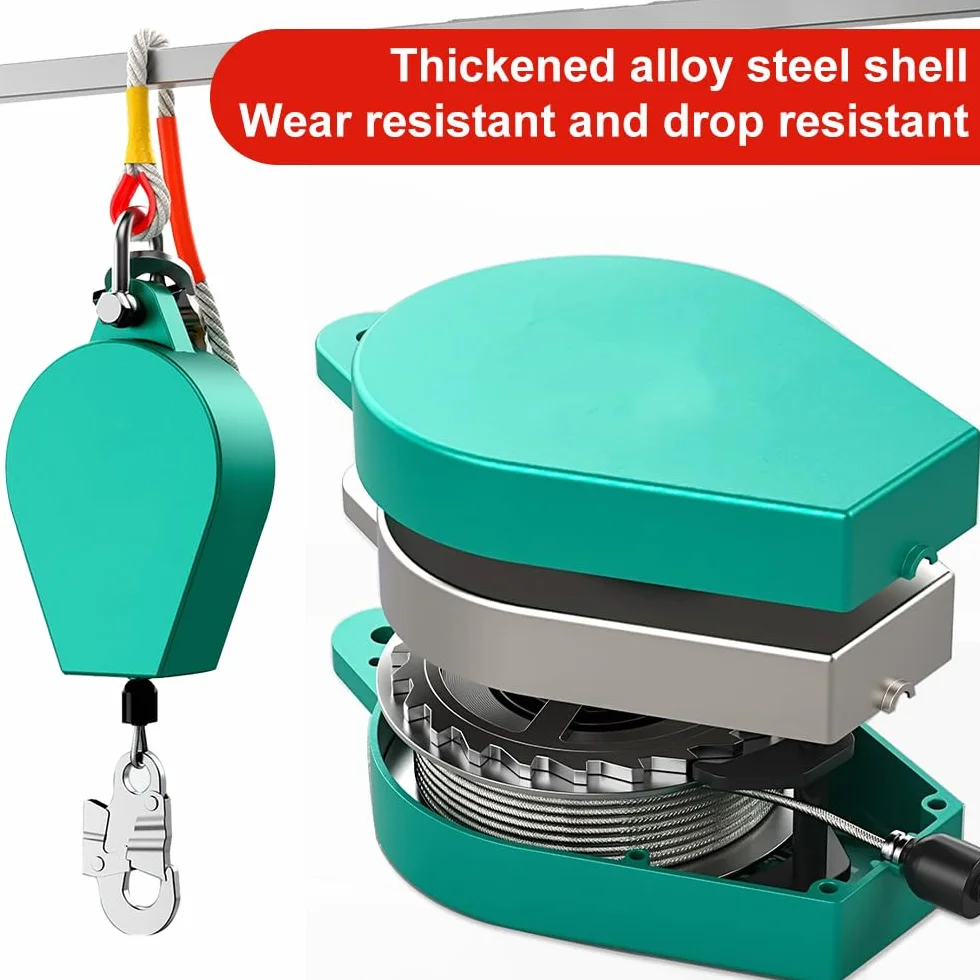 Lotvic Antichute a Rappel Automatique 10m, Dispositif Anti Chute a Rappel Automatique, Ligne de Vie Auto-Rétractable, Harnais de Securite Anti Chute Professionnel, Charge Maximale 150 kg