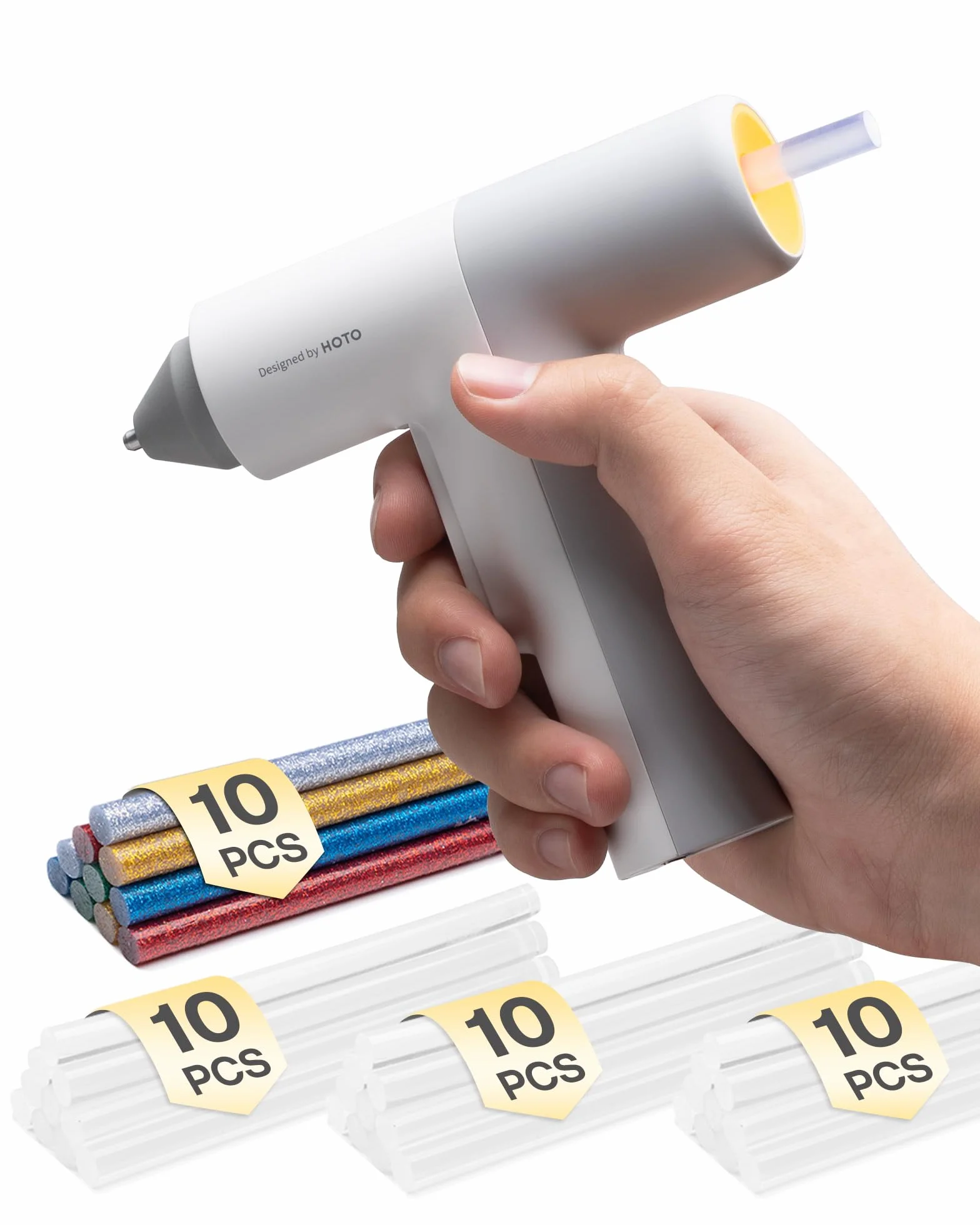 HOTO Pistolet à Colle sans Fil, Pistolets à Chaude Colle Électriques Rechargeable USB-C, 3000mAh, 40X7mm Bâtons de Colle Colorés, Chauffage Rapide de 30s, Distribution Automatique pour DIY/Art/Maison