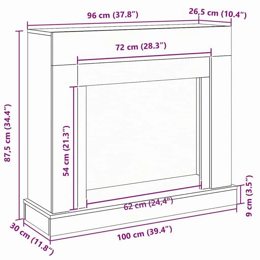 vidaXL Cadre de cheminée chêne Noir 100x30x87,5 cm Bois d'ingénierie, cheminée, Console de cheminée, Ensemble de Tour de cheminée, Tour de cheminée